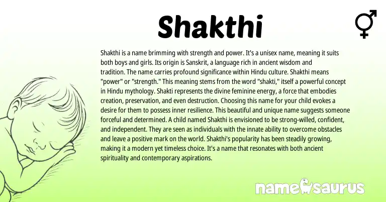 Infographic about Shakthi name meaning, Shakthi is a name from Indian, Sanskrit origin(s).