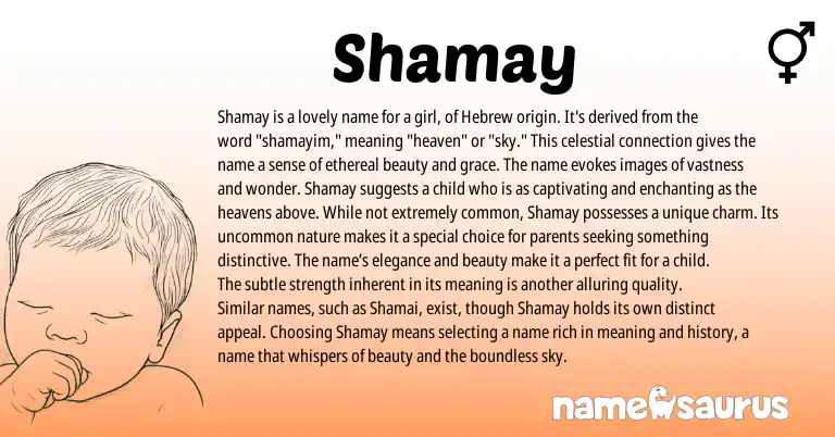 Infographic about Shamay name meaning, Shamay is a name from Hebrew origin(s).