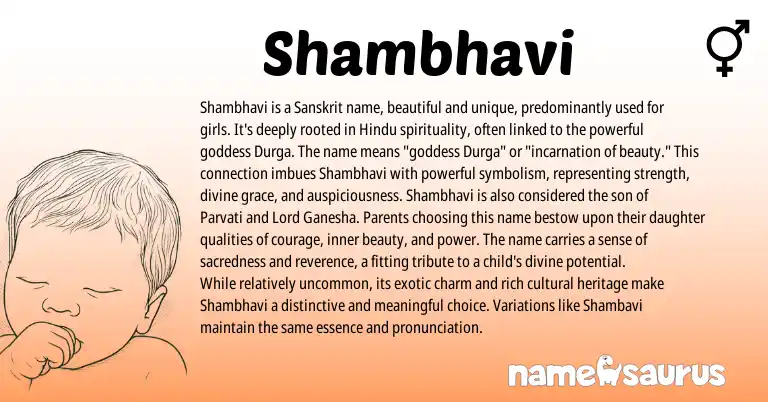 Infographic about Shambhavi name meaning, Shambhavi is a name from Indian, Sanskrit origin(s).