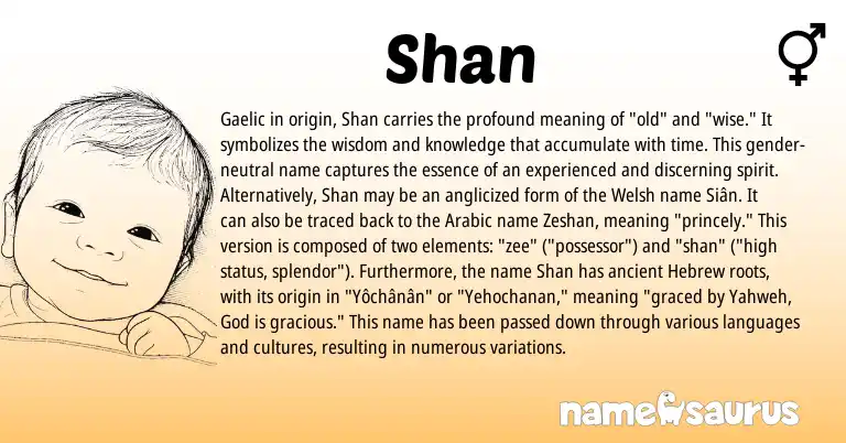 Infographic about Shan name meaning, Shan is a name from Shan, Welsh, Gaelic, Arabic, Hebrew origin(s).