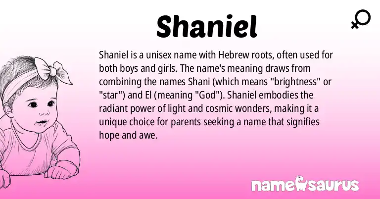 Infographic about Shaniel name meaning, Shaniel is a name from Hebrew origin(s).