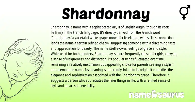Infographic about Shardonnay name meaning, Shardonnay is a name from French origin(s).