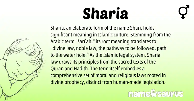 Infographic about Sharia name meaning, Sharia is a name from Arabic origin(s).