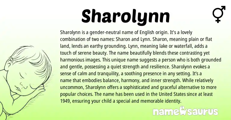Infographic about Sharolynn name meaning, Sharolynn is a name from English origin(s).