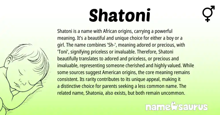 Infographic about Shatoni name meaning, Shatoni is a name from African origin(s).