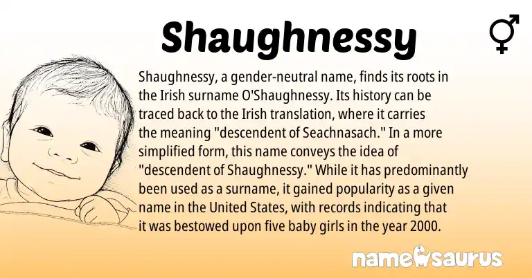 Infographic about Shaughnessy name meaning, Shaughnessy is a name from Irish, United States origin(s).