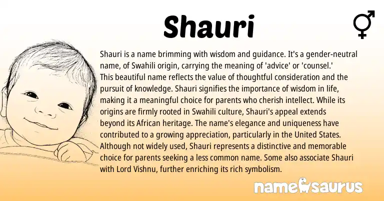 Infographic about Shauri name meaning, Shauri is a name from Indian, Swahili origin(s).