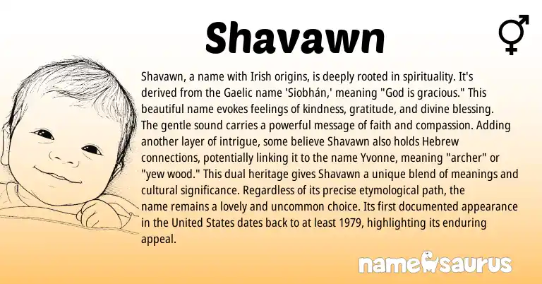 Infographic about Shavawn name meaning, Shavawn is a name from Hebrew, Gaelic, Celtic, Irish origin(s).