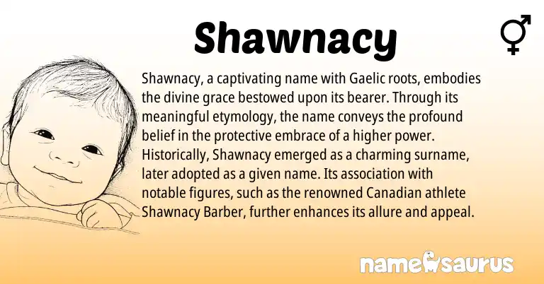 Infographic about Shawnacy name meaning, Shawnacy is a name from Gaelic, Canadian origin(s).