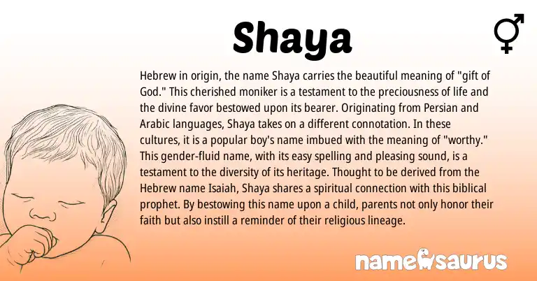 Infographic about Shaya name meaning, Shaya is a name from Persian, Arabic, Hebrew origin(s).