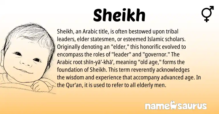 Infographic about Sheikh name meaning, Sheikh is a name from Arabic origin(s).