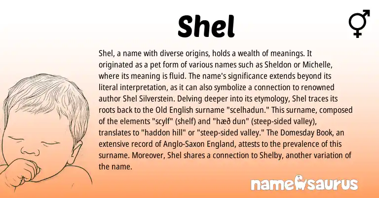 Infographic about Shel name meaning, Shel is a name from Old English, England, Anglo-Saxon origin(s).