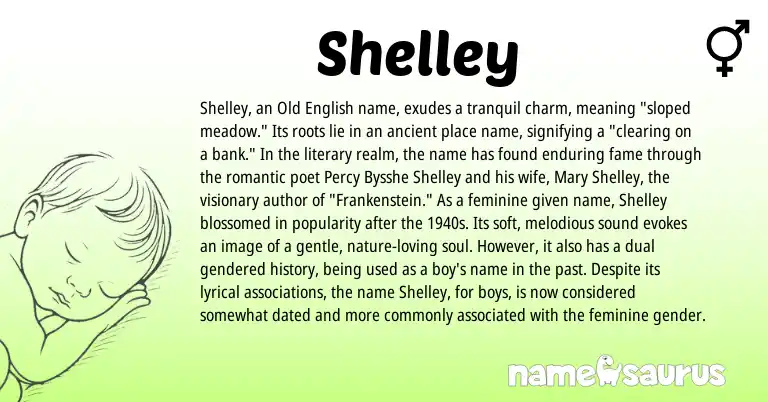 Infographic about Shelley name meaning, Shelley is a name from Old English origin(s).