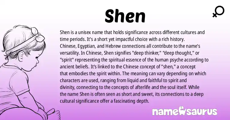 Infographic about Shen name meaning, Shen is a name from Chinese, Egyptian, Hebrew origin(s).