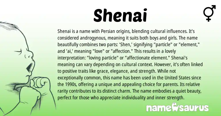Infographic about Shenai name meaning, Shenai is a name from Persian origin(s).