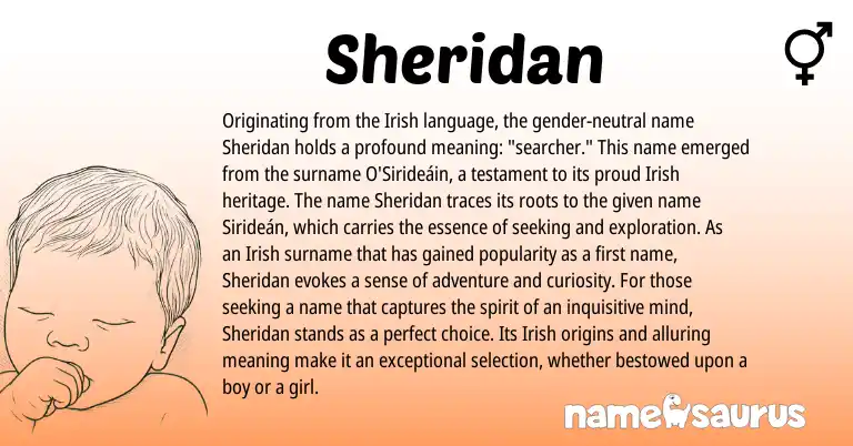 Infographic about Sheridan name meaning, Sheridan is a name from Irish origin(s).
