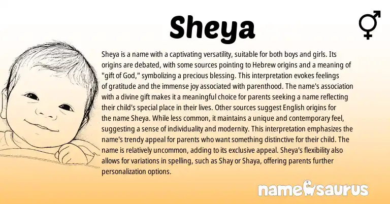 Infographic about Sheya name meaning, Sheya is a name from Hebrew origin(s).