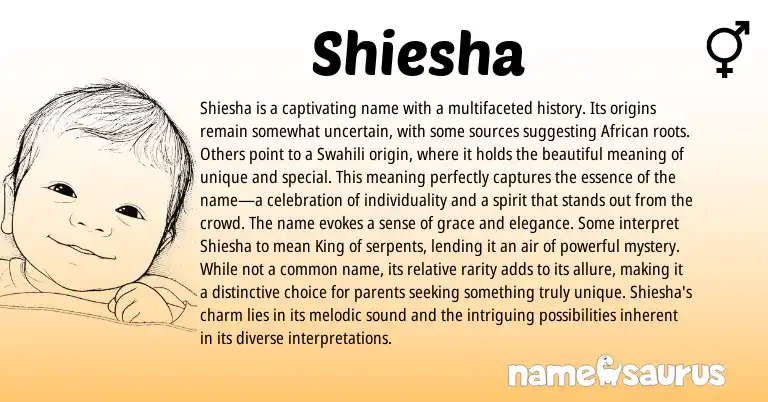 Infographic about Shiesha name meaning, Shiesha is a name from Sanskrit, Swahili origin(s).