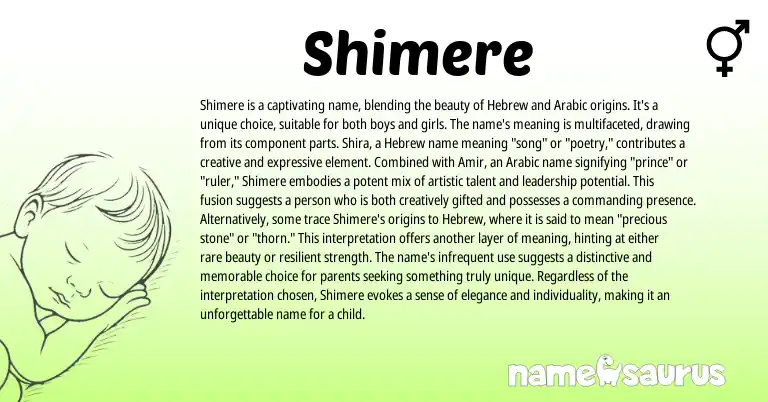 Infographic about Shimere name meaning, Shimere is a name from Hebrew, Arabic origin(s).