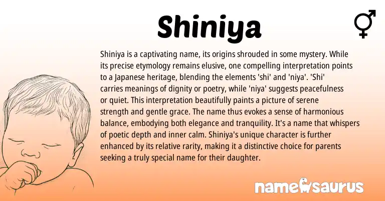 Infographic about Shiniya name meaning, Shiniya is a name from Japanese origin(s).