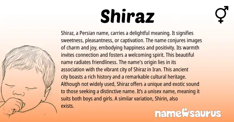 Infographic about Shiraz name meaning, Shiraz is a name from Persian origin(s).