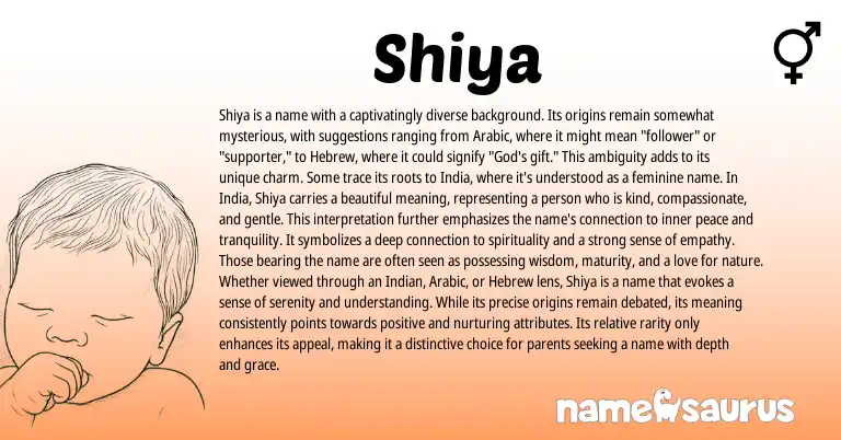Infographic about Shiya name meaning, Shiya is a name from Indian origin(s).
