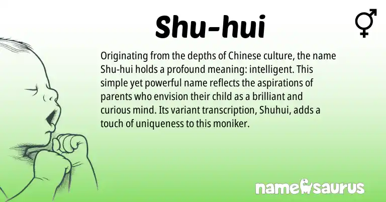 Infographic about Shu-hui name meaning, Shu-hui is a name from Chinese origin(s).
