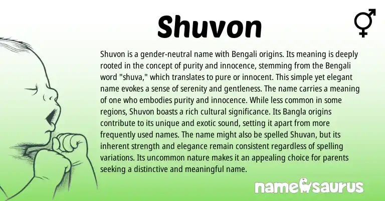 Infographic about Shuvon name meaning, Shuvon is a name from Bengali, Ga origin(s).