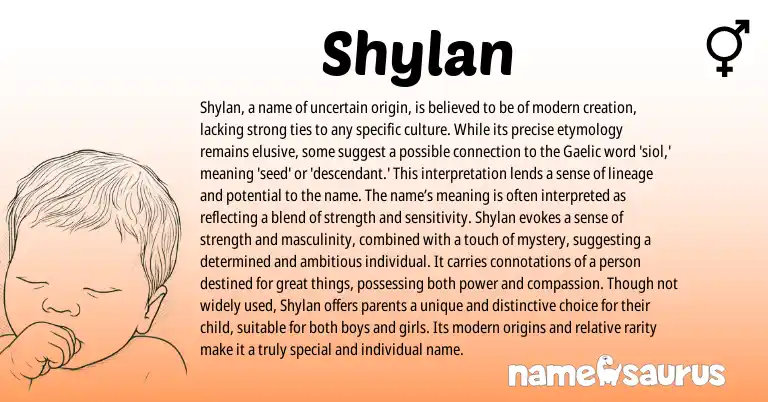 Infographic about Shylan name meaning, Shylan is a name from Gaelic origin(s).