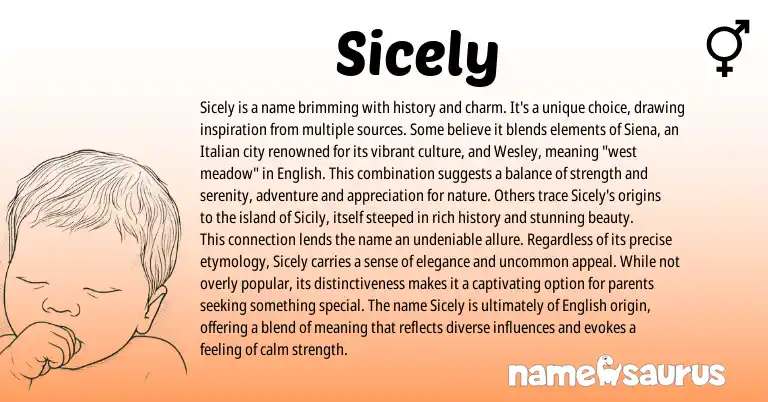 Infographic about Sicely name meaning, Sicely is a name from English origin(s).
