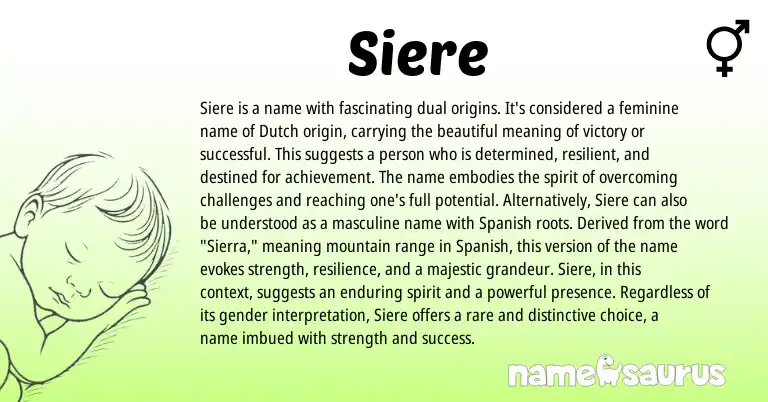 Infographic about Siere name meaning, Siere is a name from Dutch origin(s).