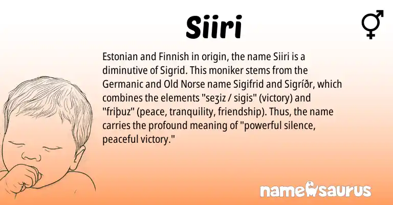 Infographic about Siiri name meaning, Siiri is a name from Old Norse, Finnish, Germanic, Estonian origin(s).