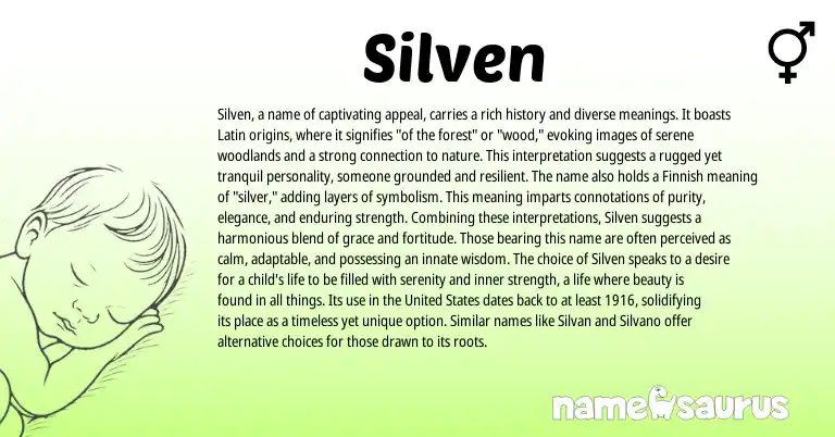 Infographic about Silven name meaning, Silven is a name from Latin, Finnish origin(s).