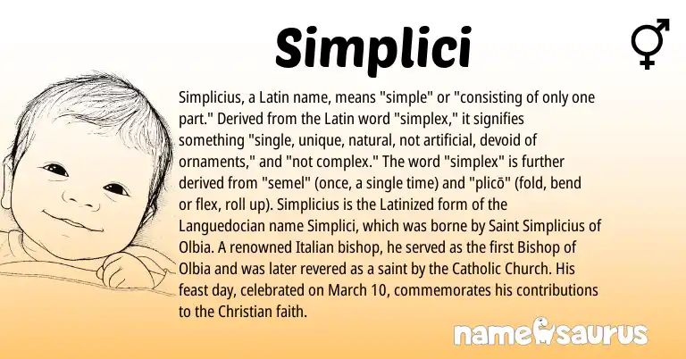 Infographic about Simplici name meaning, Simplici is a name from Latin, Italian origin(s).