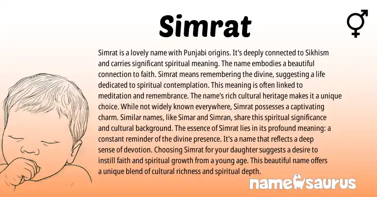 Infographic about Simrat name meaning, Simrat is a name from Sikh, Punjabi origin(s).