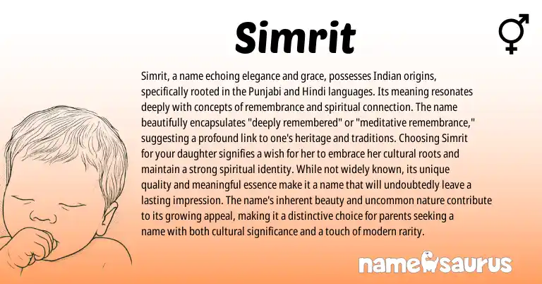 Infographic about Simrit name meaning, Simrit is a name from Indian, Sikh origin(s).