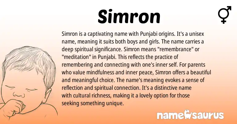 Infographic about Simron name meaning, Simron is a name from Punjabi origin(s).