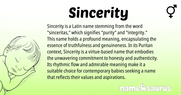 Infographic about Sincerity name meaning, Sincerity is a name from Latin origin(s).