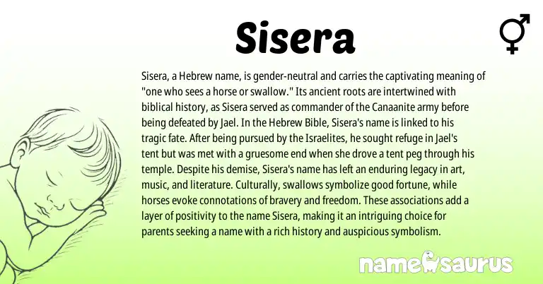 Infographic about Sisera name meaning, Sisera is a name from Hebrew origin(s).