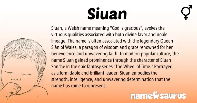 Infographic about Siuan name meaning, Siuan is a name from Welsh origin(s).