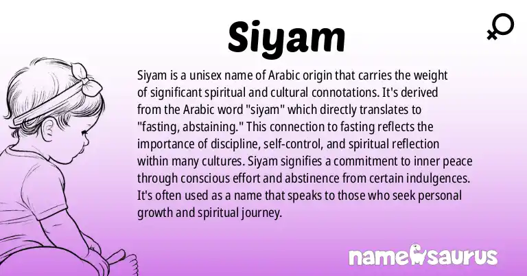 Infographic about Siyam name meaning, Siyam is a name from Arabic origin(s).