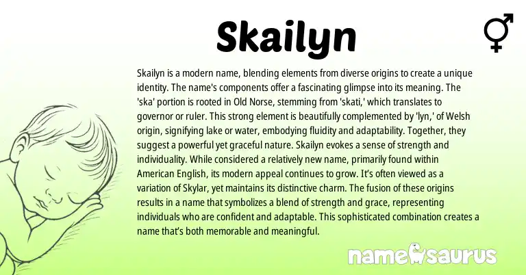 Infographic about Skailyn name meaning, Skailyn is a name from Welsh, Norse origin(s).