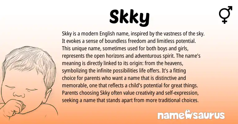 Infographic about Skky name meaning, Skky is a name from English origin(s).