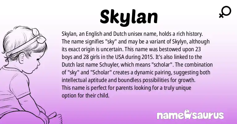 Infographic about Skylan name meaning, Skylan is a name from English, Dutch origin(s).