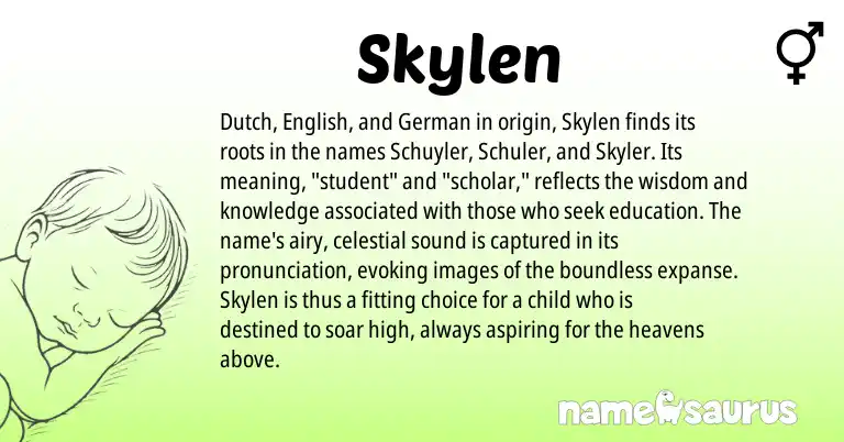 Infographic about Skylen name meaning, Skylen is a name from English, Dutch, German origin(s).