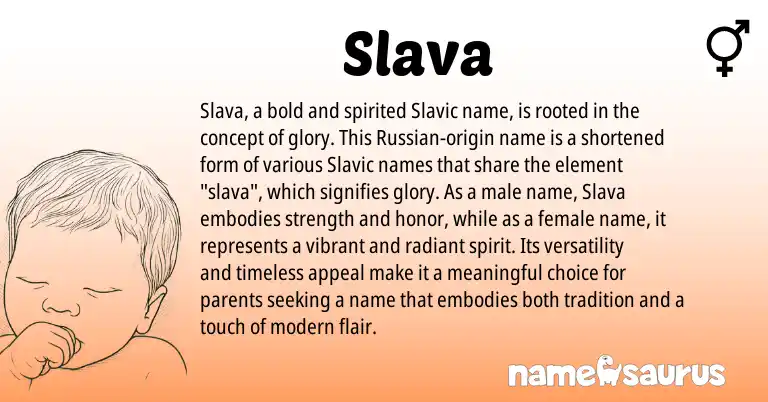 Infographic about Slava name meaning, Slava is a name from Russian, Slavic origin(s).