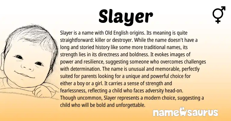 Infographic about Slayer name meaning, Slayer is a name from Hebrew, English origin(s).