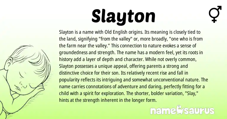 Infographic about Slayton name meaning, Slayton is a name from English origin(s).