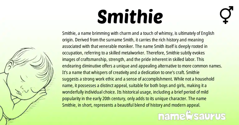 Infographic about Smithie name meaning, Smithie is a name from English origin(s).