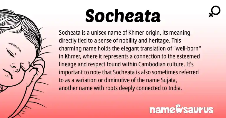 Infographic about Socheata name meaning, Socheata is a name from Khmer origin(s).